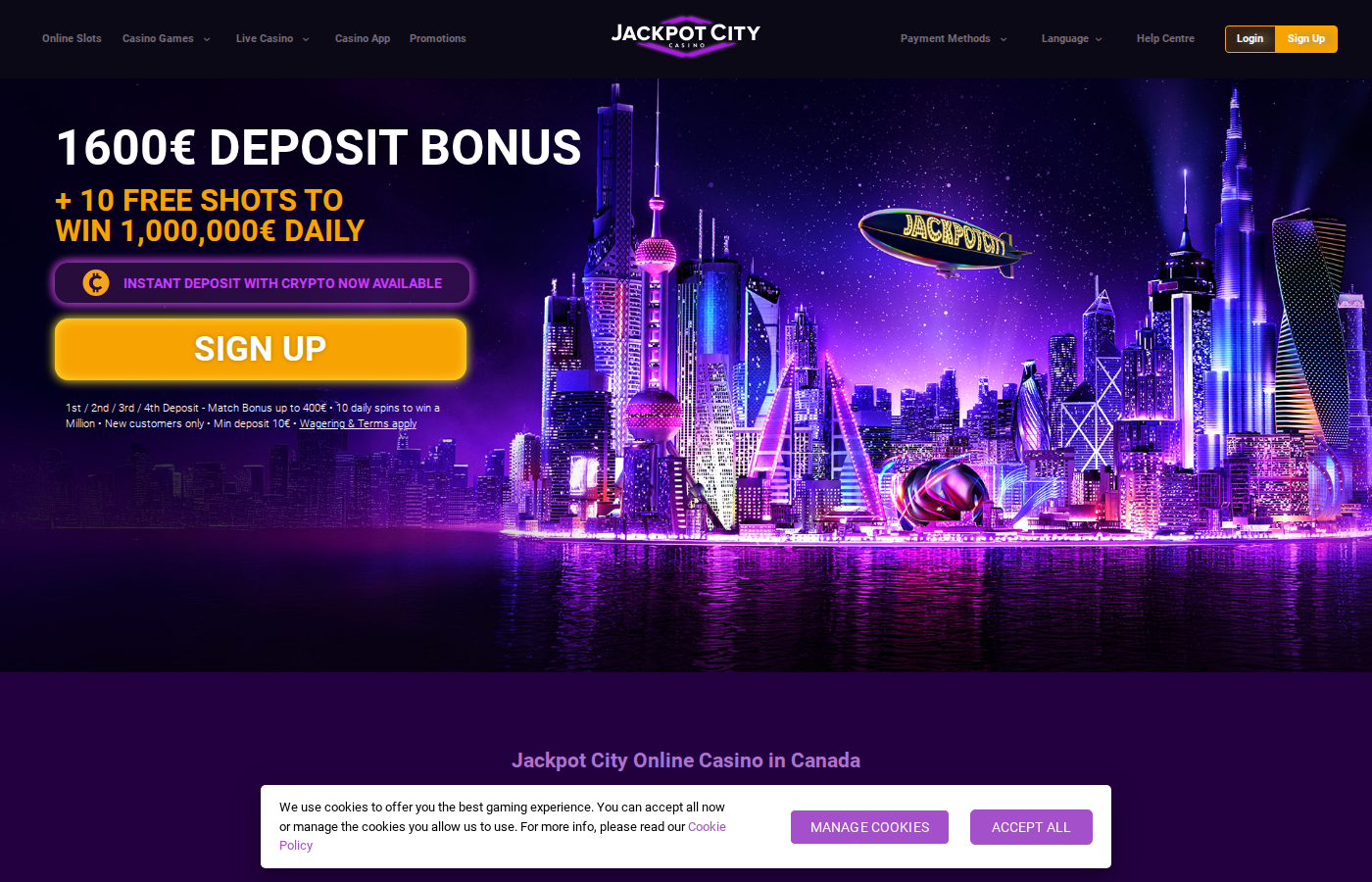 Jackpot City Casino homepage