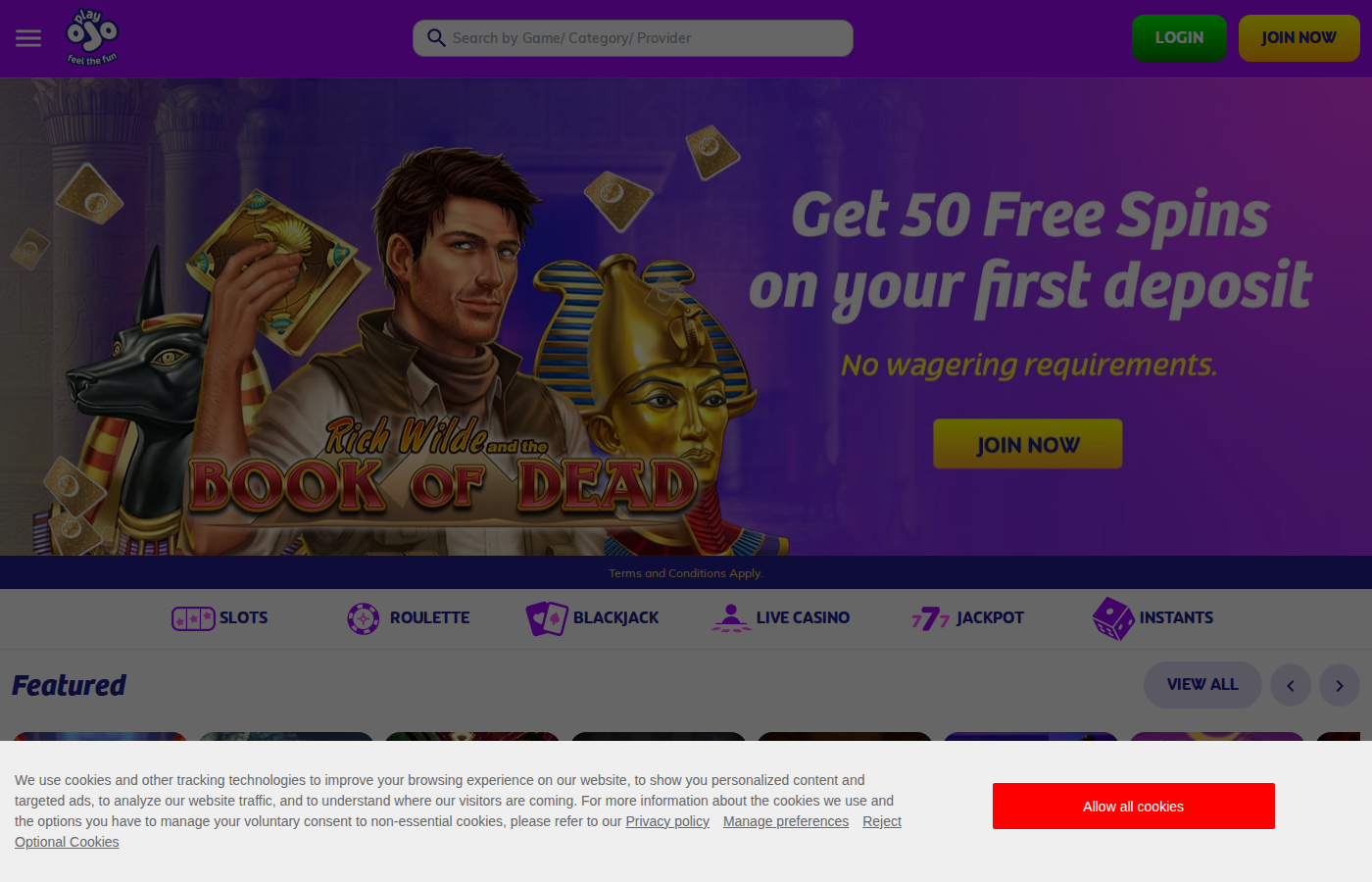 PlayOjo Casino homepage